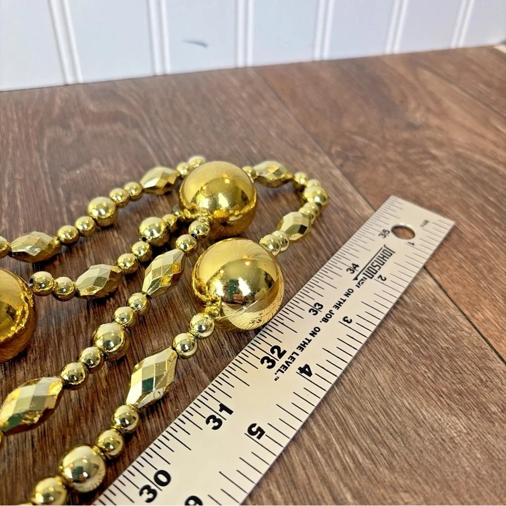 Lot of 2 Shiny Gold Plastic Bead Christmas Tree Garland Strand 12 Feet Each